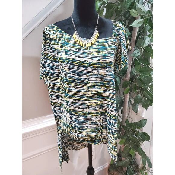 Halston Women's Multicolor Polyester Short Sleeve Pullover Top Casual Blouse L - Picture 1 of 11